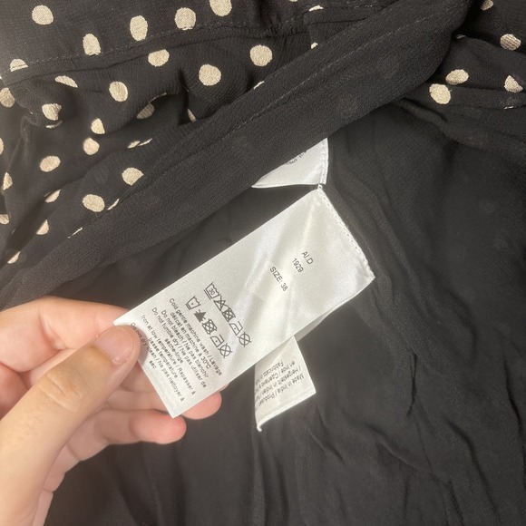 Ganni Georgette Wrap Maxi Dress Women's Size 38 Black White Polka Dot 3/4 Sleeve - Picture 8 of 16